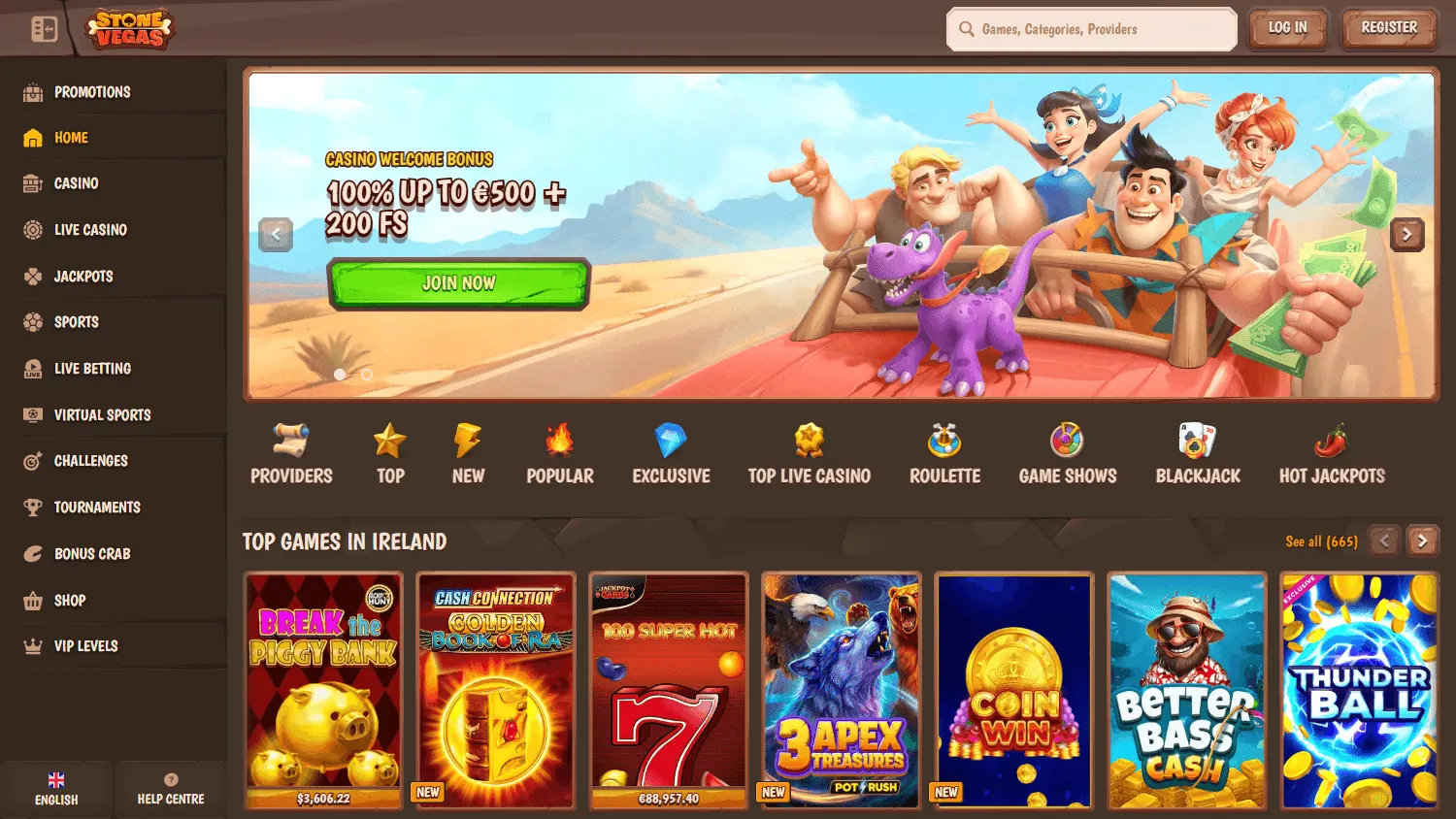 Stonevegas Casino desktop homepage