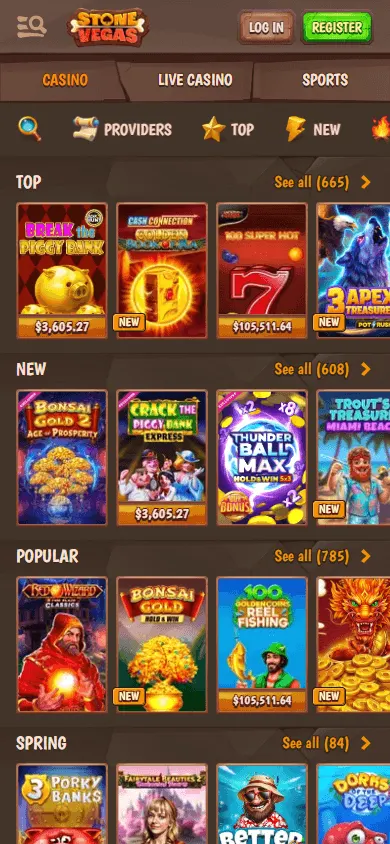 Stonevegas Casino mobile casino games area